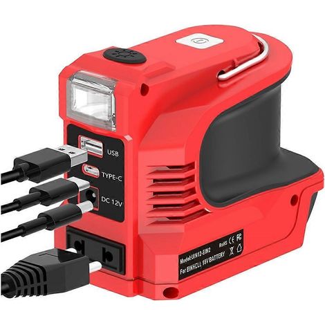 180-W-Stromwandler mit LED-Arbeitsleuchte für 18-V-Li-Ionen-Akkus, Milwaukee, 12-V-Gleichstromsteckdose mit USB-/Typ-C-Anschluss (europäischer Stecker) (1/5)