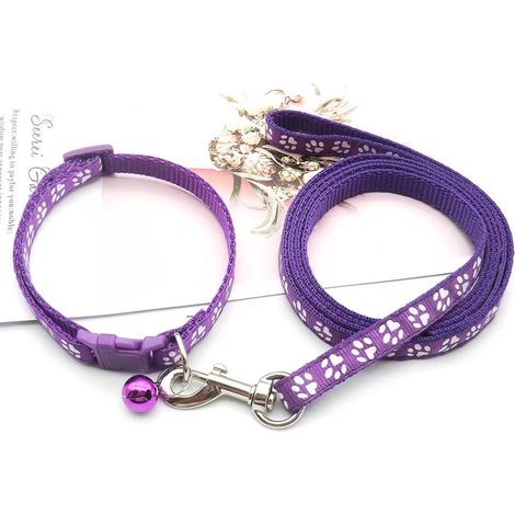 Collier pour chiot avec laisse, laisse souple en nylon réglable pour chiots et petits chiens, 1,2 m de long, violet foncé (1/5)