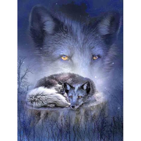 30x40cm 5D DIY Diamantmalerei-Set für Erwachsene und Kinder – Wolf 1, Komplettes Diamantstickerei-Set, Leinwand-Kristall-Strass-Malset, geeignet für (1/5)