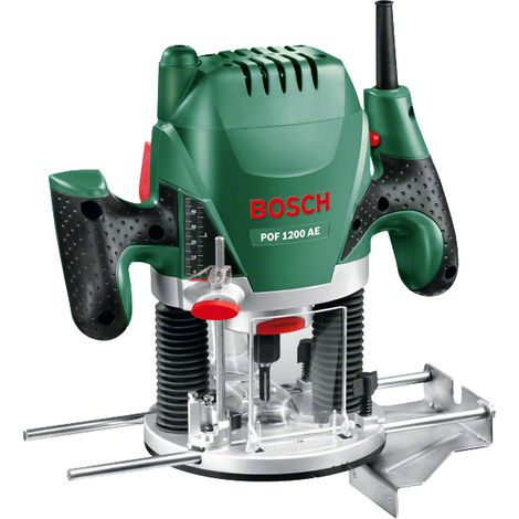 Bosch Oberfräse POF 1200 AE (1200 Watt, Spannzangen, Fräser (8 mm), Parallelanschlag, Absaugadapter, Kopierring, Zentrierstift, Kopierhülse, 3 Schlüssel) (1/5)