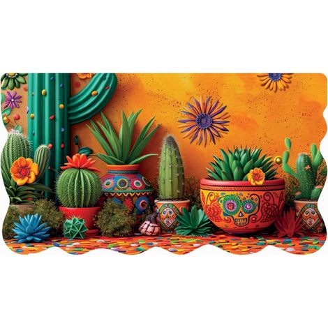 Tappeto Cucina Gomma Pvc Stampa Digitale HD Piante Cactus Moderno Sagomato Antimacchia - 50x90 cm