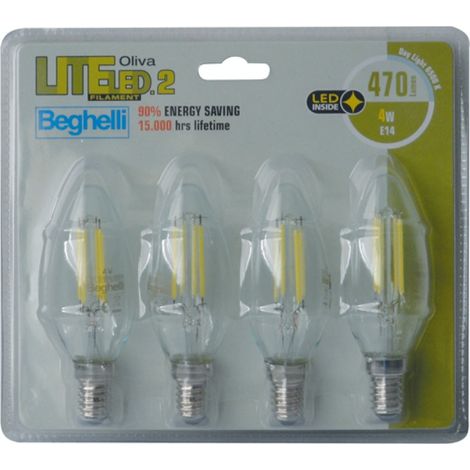 LAMPADA LED FILAMENTO CF.4PZ OLIVA E14 4W 6500K BEGHELLI LITELED 58012B