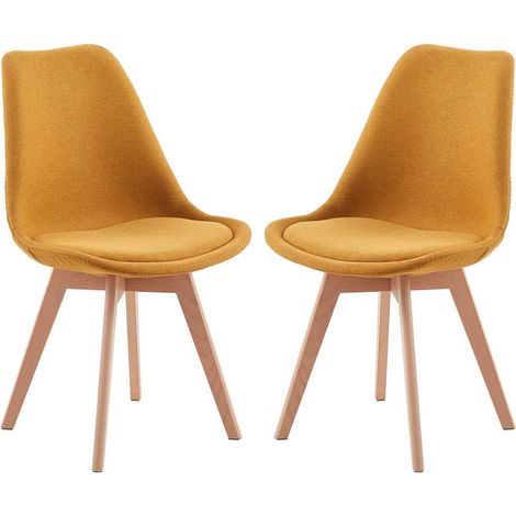 2er Set Esszimmerstühle Skandinavisches Design Gelb Leinen Buche Massivholz (1/5)