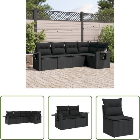 vidaXL Set de muebles de jardín 5 pzas y cojines ratán sintético negro (1/5)