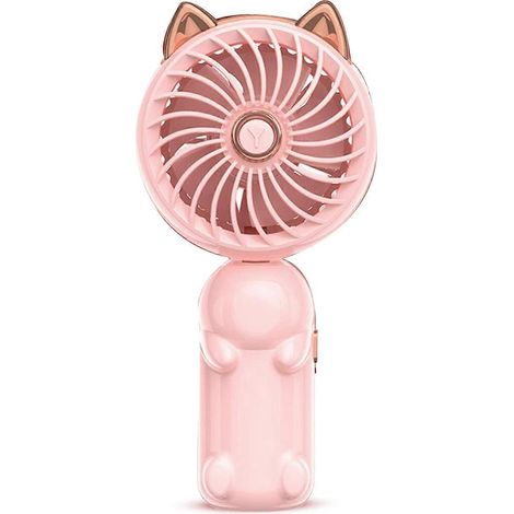 Ventilateur portable à main avec oreilles de chat - Mini ventilateur pliable avec batterie rechargeable USB (rose) (1/5)