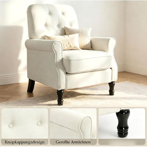 Sillón de 1 plaza 69x75x90 cm de lino color crema con cojín grueso, fácil de montar – MEUBLIV (1/5)
