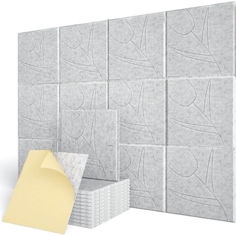 Lot de 12 panneaux acoustiques autocollants, rembourrage insonorisant en polyester, panneaux muraux insonorisants haute densité, 30 x 30 x 1 cm, gris (1/5)