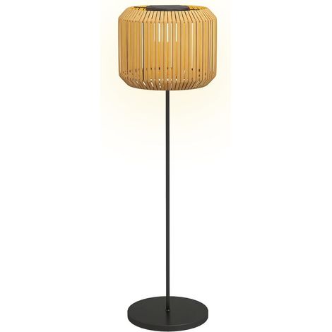 Pour terrasse et jardin Lampe solaire sur pied LED Éclairage extérieur nocturne Déco rotin cadre métal Ø34x130cm (1/5)