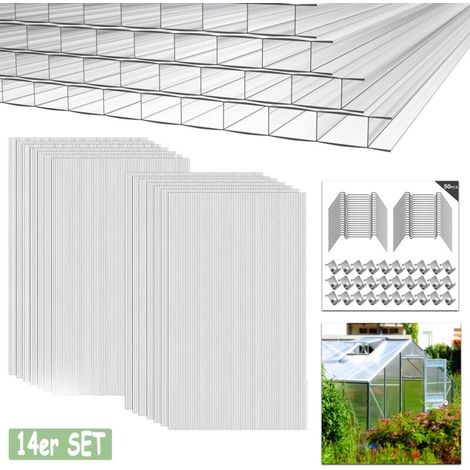 Serres en polycarbonate 14x polycarbonate -DOUble paroi 4mm alvéolaire10,25 m˛ plaques alvéolaires résistantes aux UV Transparent, HENGMEI-DOU