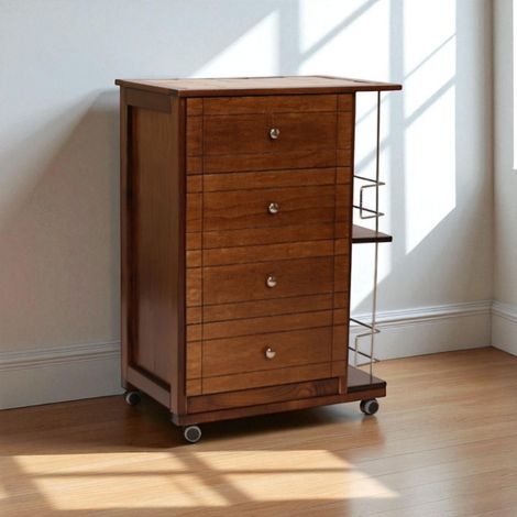 Carrello da cucina GIADA con 4 cassetti e portabottiglie Noce (1/5)