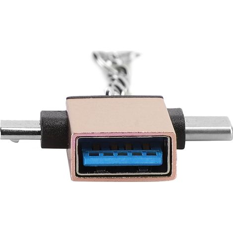 Lot de 2 adaptateurs OTG 2 en 1 USB 3.0 vers micro USB Type C avec boîtier en alliage d'aluminium et chaînette pour Android (couleur or).