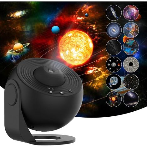 Projecteur d'étoiles de planétarium, projecteur de galaxie, lumière de nuit étoilée réaliste avec 12 disques de film, lune de la constellation du système solaire pour enfants,noir (1/5)