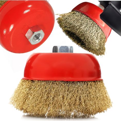 Brosse métallique pour meuleuse frontale en laiton M14 100 mm plaquée laiton (1/3)