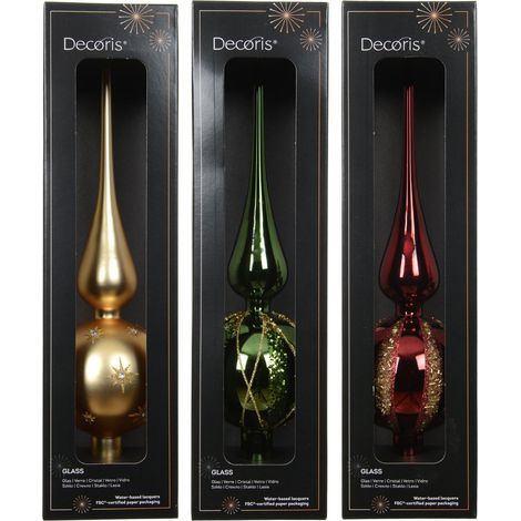 Puntale in vetro lucido glitter D 8 cm colori modello assortito Peraga Christmas