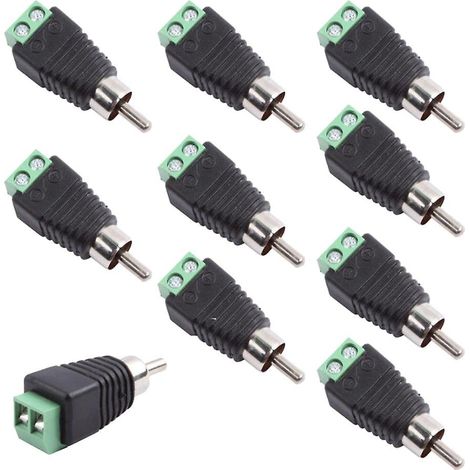 10x Adaptateurs de câble RCA mâle avec connecteur jack, marquage pour amplificateur, auxiliaire et CD audio (1/2)