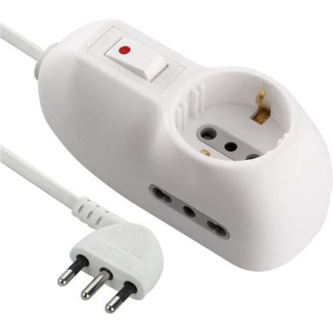 Mehrfachsteckdose mit schalter electraline 1 schuko und 2 bipasses weiß - 62033