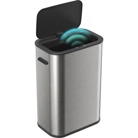 Poubelle de cuisine automatique - HOMCOM - 55 L - couvercle à fermeture en douceur - acier inoxydable - 42,5x28,5x61,5cm - argent (1/5)