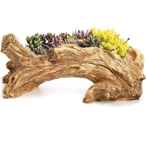 Pot De Fleurs, Simulation de Plantes pour Jardin, Jardinière en Bois flotté Artificielle, Vintage Pot De Plantes Succulente en Résine, pour Décoration De Jardin De Maison (37,1 X 13 X 10,9 Cm) (1/5)