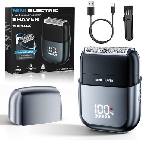 Rasoir Electriques Hommes avec Affichage LED, IPX7 Résistant Mini Rasoir Électrique pour Homme, Léger Portable et Lavable, Usage Sec ou Humide, Recharge Rapide USB-C, Autonomie de 180 Min (1/5)