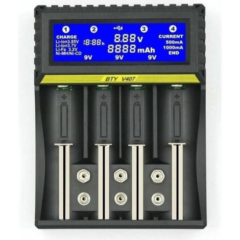 BTY407 chargeur de batterie multifonctionnel 18650 batterie Li-ion/NiMH/NiCd/5AA/7AAA/9V chargeur de batterie (1/4)