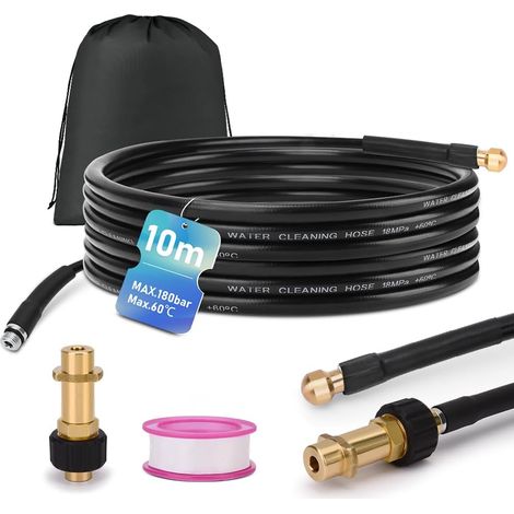 10m Rohrreinigungsschlauch Set, 180 bar, inkl. Tasche mit M22 Adapter, universal Rohrreinigungsset, kompatibel mit K2 K3 K4 K5 K6 K7 Hochdruckreiniger, 4 nach hinten gerichtete Hochdruckstrahlen (1/5)