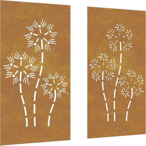 Vidaxl – Décorations murales de jardin 2pcs 105x55 cm en acier corten – Design de fleurs – Résistant aux intempéries – Installation facile