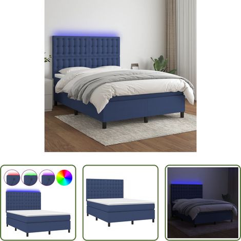 vidaXL LED-Streifen - Boxspringbett mit Matratze & LED Blau 140x200 cm Stoff (1/5)