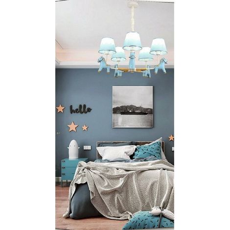 TrAdE Shop Traesio - Lampadario Per Cameretta A Sospensione Cavallo In Resina 5 Portalampada E27 A45 - Blu (1/2)