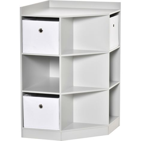 Scaffale angolare per bambini con 9 cubi e 3 scatole in tessuto MDF grigio 57,4x57,4x94 cm (1/5)