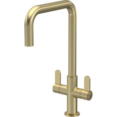 Nuie Kosi Mono Kitchen Sink Mixer Tap Dual Lever Handle - Brushed Brass (1/2)