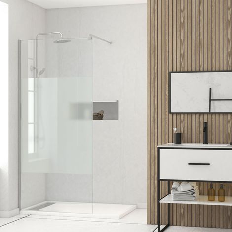 Parete Doccia Smerigliata 100x200cm + Barra di supporto Estensibile - Vetro 8mm - Finitura Cromata