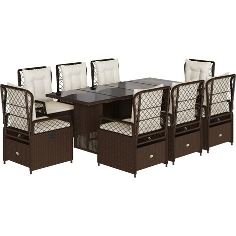 vidaXL Set da Pranzo da Giardino 9pz con Cuscini Marrone in Polyrattan (1/5)