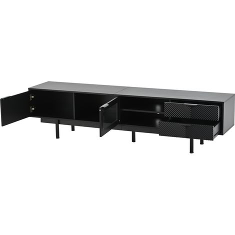 Moderner schwarzer TV-Schrank 200 x 40 x 50,5 cm mit 2 Türen und 2 Schubladen, für TVs bis 80 Zoll (1/5)