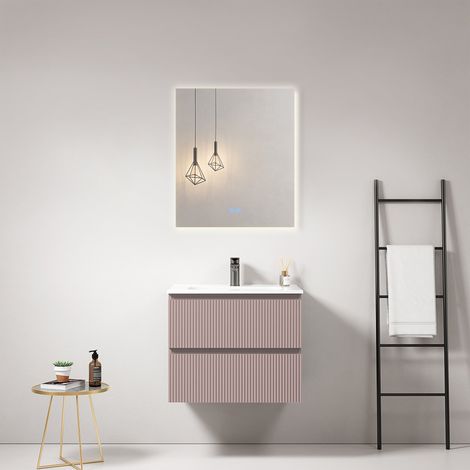 Mobile bagno sospeso cannettato 60 cm Rosa Retro Lavabo in Ceramica Specchio Quadro Retroilluminato - Fiji Paint (1/4)