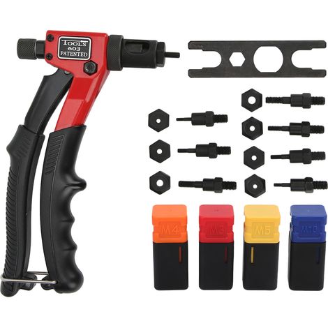 Kit d'écrous à rivets manuels, riveteuse manuelle, outil à écrous en métal robuste avec mandrins M3 M4 M5 M6 (1/5)
