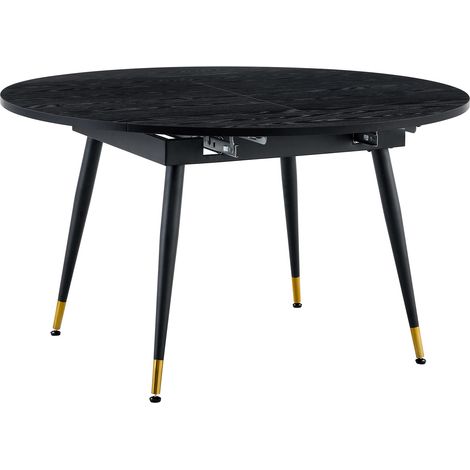 GagaTable à manger extensible ronde ovale, MDF noir, pieds métal dorés (1/5)