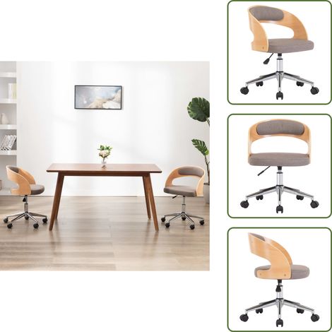 The Living Store Silla de oficina giratoria de madera curvada y tela gris taupe - Silla de oficina con respaldo curvo