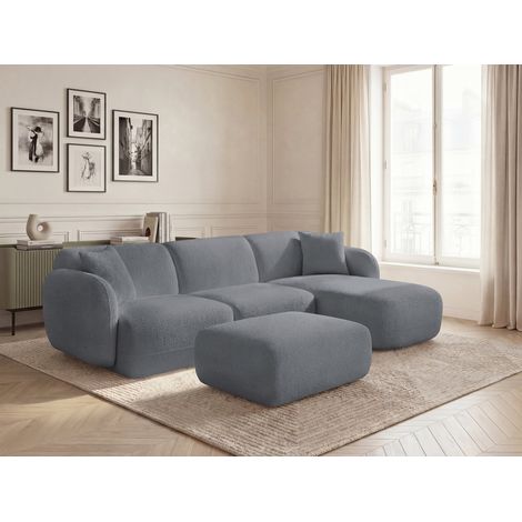 BOBOCHIC - Canapé d'angle fixe modulable ANDA tissu chenille avec pouf Angle droit  Gris
