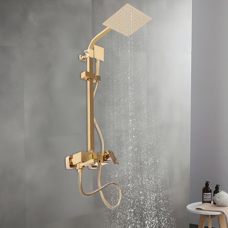 Robinetterie de douche, ensemble de douche avec mitigeur — doré, pomme de douche de 20 cm, réglable (1/5)