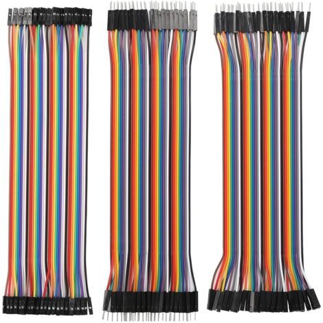 QORVA-（20 cm）Lot de 120 câbles jumper DuPont cable dupont pour platine d’expérimentation breadboard 40 mâle-femelle, 40 mâle-mâle, 40 femelle-femelle Multicolore