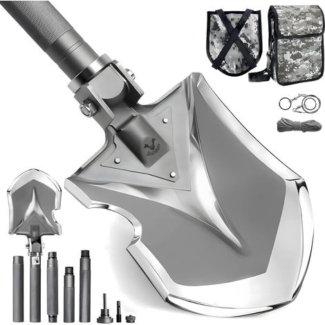 Pelle Pliante, Pelle Jardinage Multifonctionnelle en Acier au Carbone, Pelle Amovible à Longueur Réglable, Pelle Portable pour Camping, Jardin, Randonnée, Extérieur (1/5)