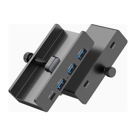 Applicable Hub USB, Hub USB 3.0 en Aluminium avec Port d'alimentation 5 V, Adaptateur USB C 4 Ports avec 3 USB-A 3.0 et 1 USB-C 3.0, 5 Gbps, câble de 100 cm (C vers A/C), pour moniteurs, Bureaux, Noir (1/4)