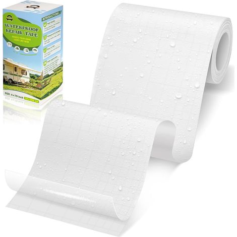Ruban Adhesif Etanche de Réparation Toile de Store, 10 x 200 cm Ruban de Réparation pour Tente, Patch Autocollant Transparent pour Gazebo, Bâche de Camion (1/5)