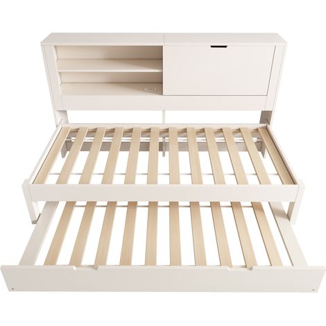 Tagesbett 90x200 cm mit Ausziehbett 90x190 cm und Stauraum, weiß MODENUIT (1/5)