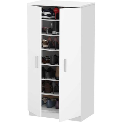 Scarpiera con 2 Ante 7 Ripiani Mobile Porta Scarpe Mobiletto Multiuso Bianco (1/5)