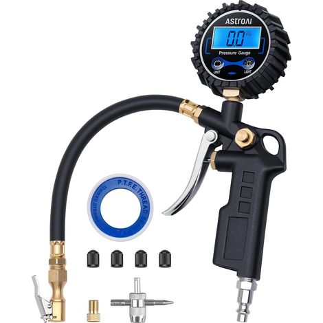 Manomètre numérique de pression des pneus avec gonfleur, raccord d'air 3-250 PSI et compresseur en accessoire, puissant avec système de dégagement rapide, précision de résolution de 0,1 PSI (1/4)