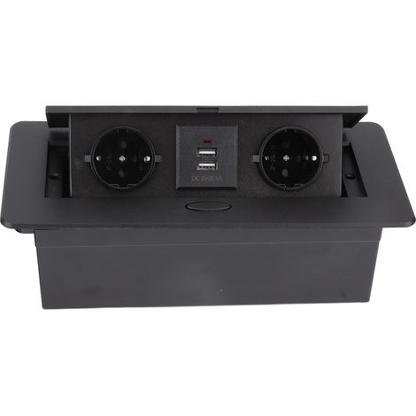 Boîtier de connexion de table avec deux ports USB, étanche, ignifugé et dissimulé, prise de courant de bureau (prise UE 250 V). (1/5)
