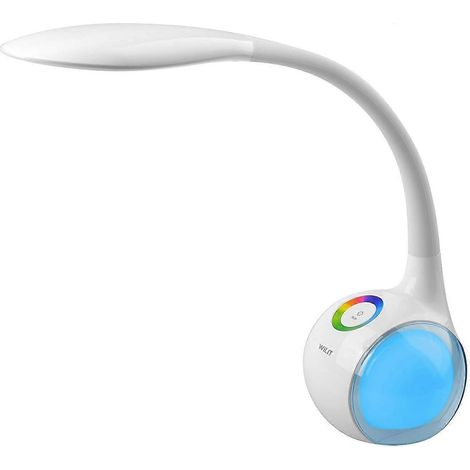 Lampe de bureau enfant avec veilleuse multicolore RGB, lampe de chevet LED à intensité variable, lumière LED tactile avec éclairage coloré et 3 niveaux de luminosité, blanche (1/5)