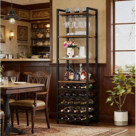 Étagère à vin industrielle avec porte-verres, 180 x 45 x 35 cm, multicolore DESVIAE (1/5)