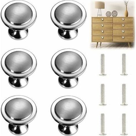 Boutons et poignées de meubles,6 Morceaux Poignée D'armoire En Argent Massif Poignée Ronde De Meuble En Acier Inoxydable Argenté Avec Vis Diamètre De 27mm-INHHUB (1/5)